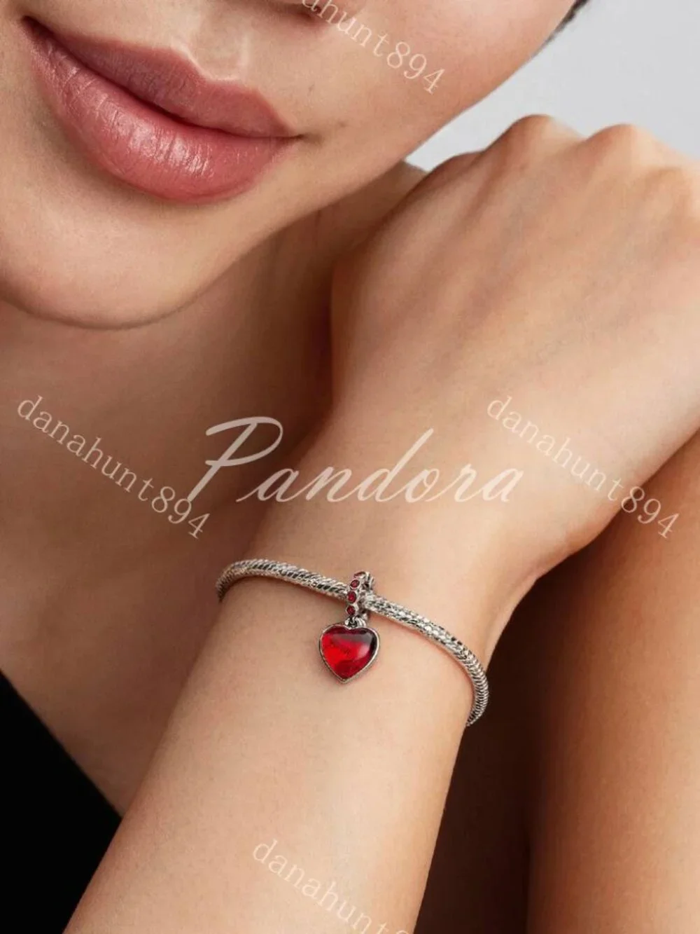 Pandora Red Murano Glass Heart Double Dangle Charm